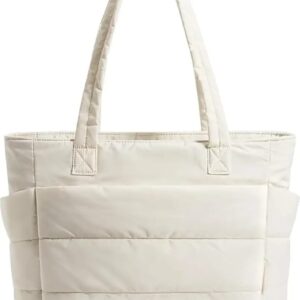 Cloud-Soft Quilted Puffer Tote Bag with 15.6" Laptop Compartment