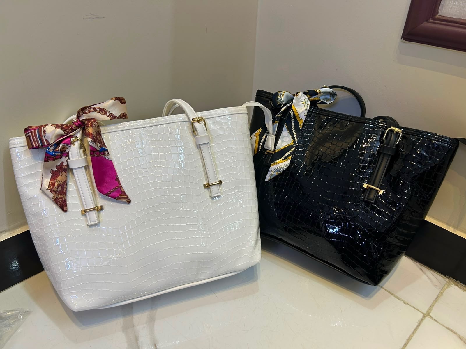 Premium Black Crocodile Bag with Scarf - Image 3
